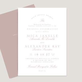 Pink Taupe Classic Calligraphy Formal Wedding Invitation