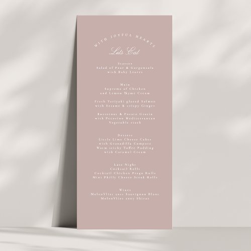 Pink Taupe Classic Calligraphy Formal Wedding Menu