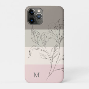 Pink Taupe Cream Color Block Floral Monogram iPhone 11 Pro Case