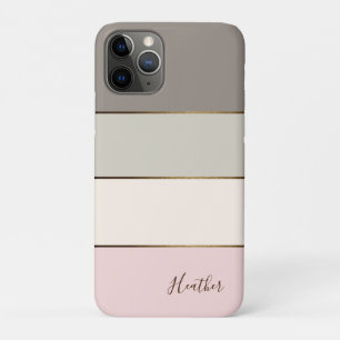 Pink Taupe Cream Gold Color Block Personalized iPhone 11 Pro Case