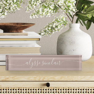 Pink Taupe Elegant Calligraphy Script Desk Name Plate