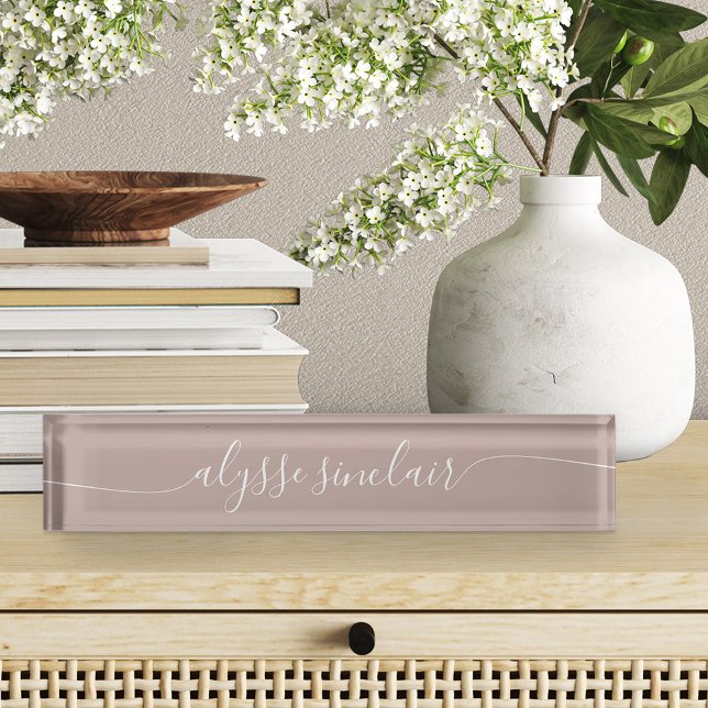 Pink Taupe Elegant Calligraphy Script Desk Name Plate (Creator Uploaded)