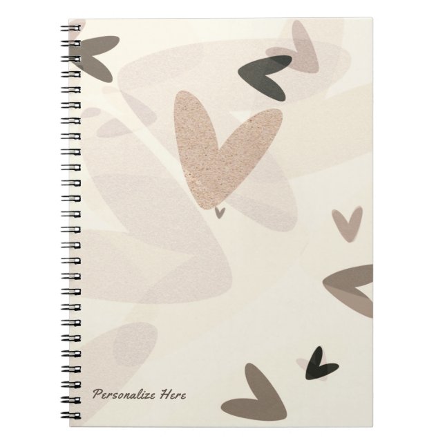 Pink & Taupe Hearts Modern Chic Personalized Notebook (Front)