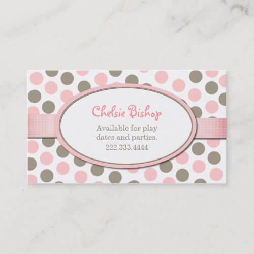 Pink &amp; Taupe Polka Dot Play date card Business Card