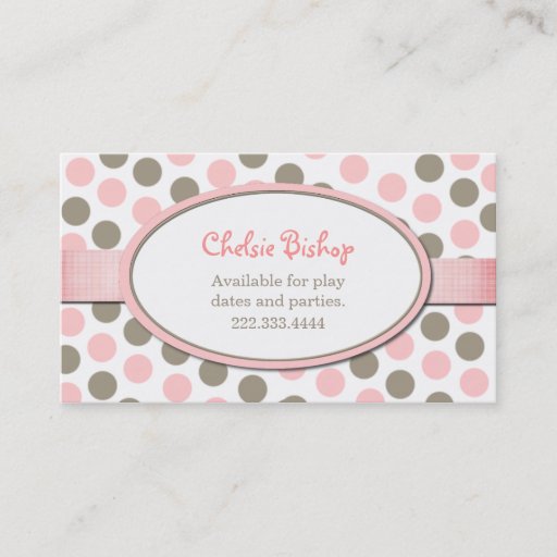 Customizable Pink &amp; Taupe Polka Dot Play date card Business Card