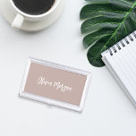 Pink Taupe Sketched Cursive Script Business Card Case<br><div class="desc">Elegant business card case features your name,  title,  or choice of personalization in white hand scripted cursive lettering on a neutral dusty pink taupe background.</div>