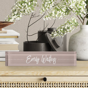 Pink Taupe Sketched Cursive Script Desk Name Plate