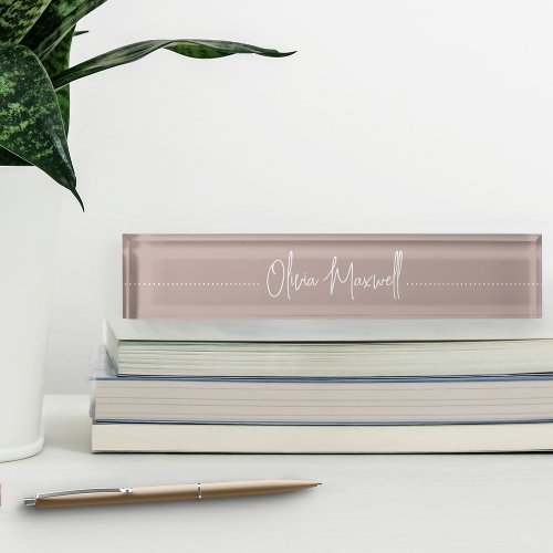 Pink Taupe Sketched Cursive Script Desk Name Plate