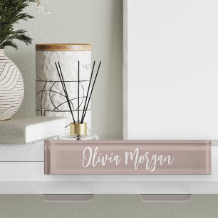 Pink Taupe Sketched Cursive Script Name Desk Name Plate