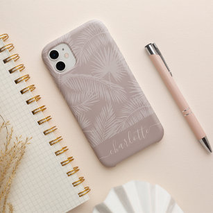 Pink Taupe Tropical Botanical Palm Leaves Pattern iPhone 13 Case