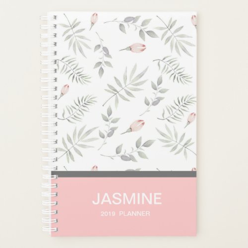 Pink Taupe Watercolor Floral 2019 Personalized Planner