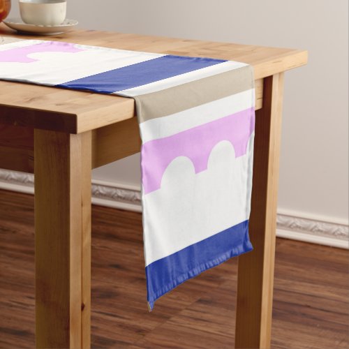 Pink Taupe White Blue Stripe Scallop Pattern print Short Table Runner