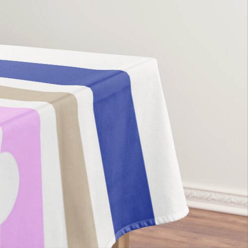 Pink Taupe White Blue Stripe Scallop Pattern print Tablecloth