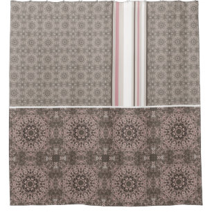 Pink Taupe White Gothic Tile and Stripe Shower Curtain