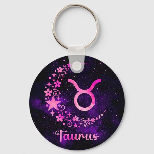 Pink Taurus Zodiac Keyring