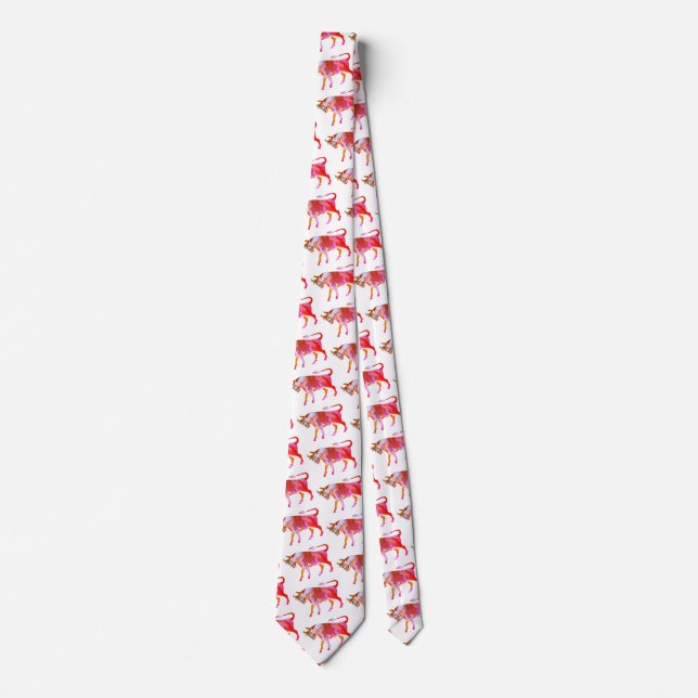 Pink Taurus Zodiac Sign Neck Tie (Front)