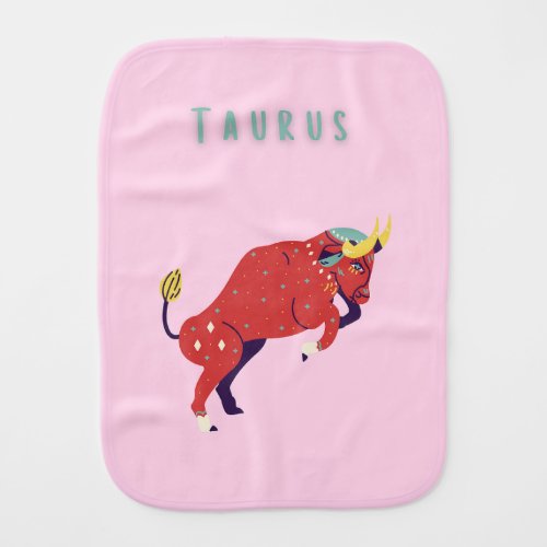 Pink Taurus, zodiac, star sign print Baby Burp Cloth