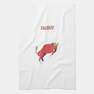 Pink Taurus, zodiac, star sign print Kitchen Towel
