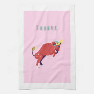 Pink Taurus, zodiac, star sign print Kitchen Towel