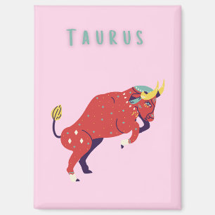 Pink Taurus, zodiac, star sign print Magnet