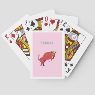 Pink Taurus, zodiac, star sign print Poker Cards