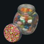 Pink taxi pattern glass jar<br><div class="desc">Modern and trendy cute cartoon pink taxi car pattern with yellow cars and black and white checkers stripe background for a unique gift. The best taxi gift ideas for men and boys and girls.</div>