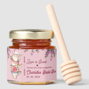 Pink Tea Cup Love Is Sweet Floral Bridal Shower Honey Jar Favors
