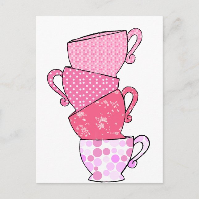 Pink Tea Cup Stack Postcard (Front)