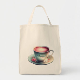 Pink tea cup tote bag