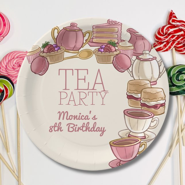Pink Tea girl birthday tea party Paper Plates (Creator Uploaded)