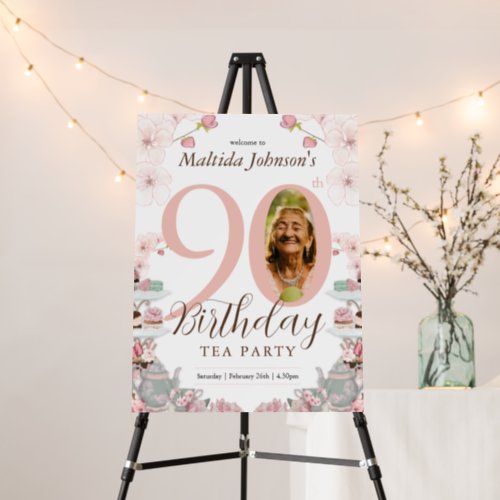 Pink Tea Party 90th Birthday Welcome Foam Board