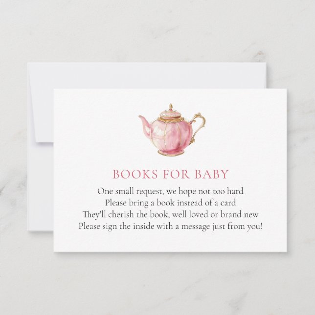 Pink Tea Party Baby Shower Book for Baby Card (Front)