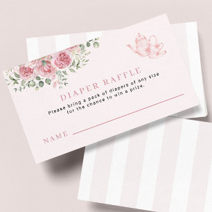 Pink tea party baby shower diaper raffle ticket enclosure card