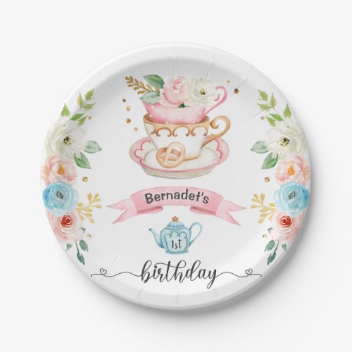 Pink Tea Party Birthday Paper Plate