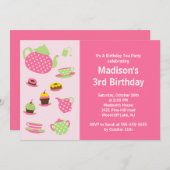 Pink Tea Party Birthday Party Invitation (Front/Back)
