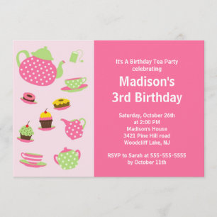 Pink Tea Party Birthday Party Invitation