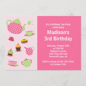 Pink Tea Party Birthday Party Invitation by celebrateitinvites at Zazzle