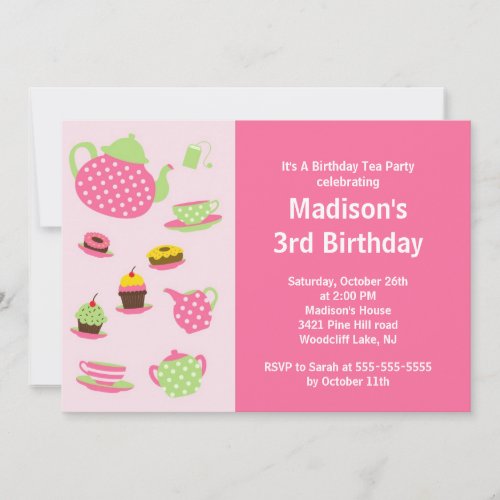 Pink Tea Party Birthday Party Invitation