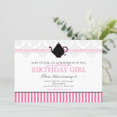 Pink Tea Party Birthday Party Invitation (Standing Front)