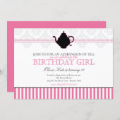 Pink Tea Party Birthday Party Invitation (Front/Back)