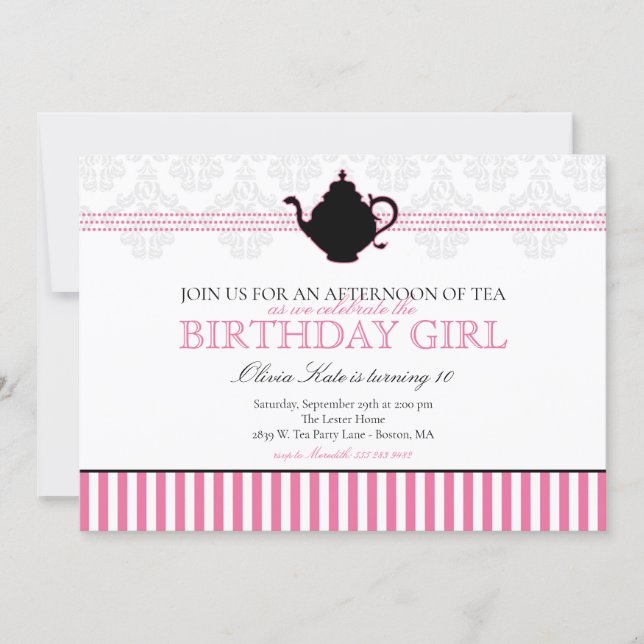 Pink Tea Party Birthday Party Invitation (Front)