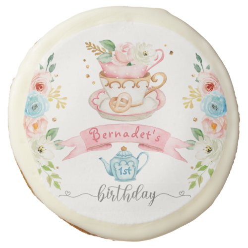 Pink Tea Party Birthday Sugar Cookie