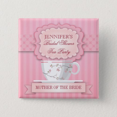 Pink Tea Party Bridal Shower Button