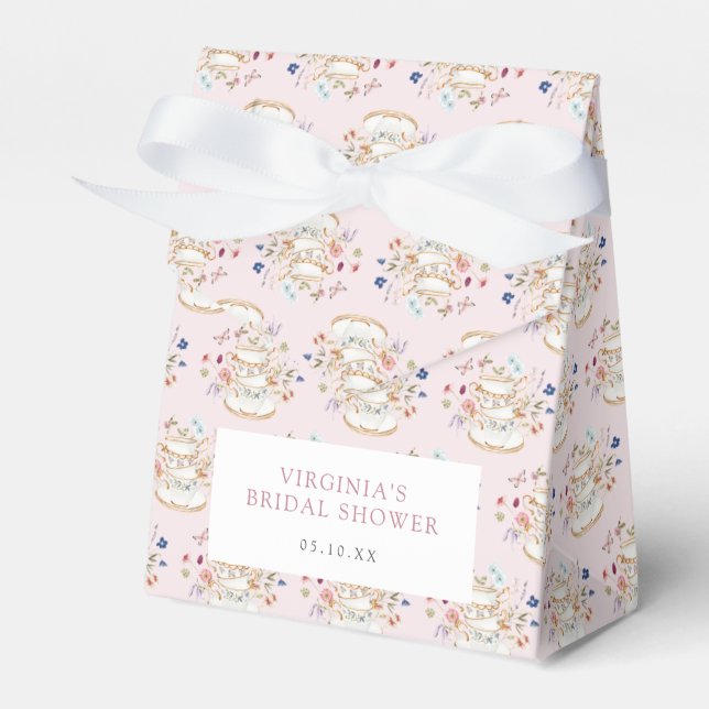Pink Tea Party Bridal Shower Favor Boxes (Front Side)