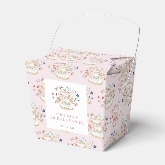 Pink Tea Party Bridal Shower Favor Boxes (Front Side)