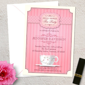 Pink Tea Party Bridal Shower Invitation by starstreamdesign at Zazzle