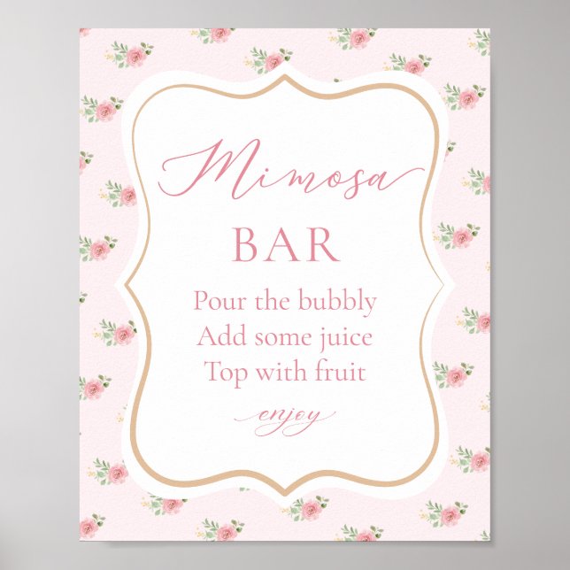 Pink Tea Party Bridal Shower Mimosa Bar Poster (Front)