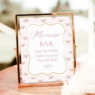 Pink Tea Party Bridal Shower Mimosa Bar Poster