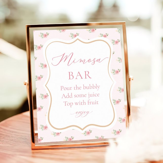 Pink Tea Party Bridal Shower Mimosa Bar Poster (Creator Uploaded)