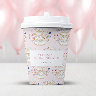 Pink Tea Party Bridal Shower Paper Cups